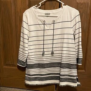 Talbots White and Black Striped Tunic